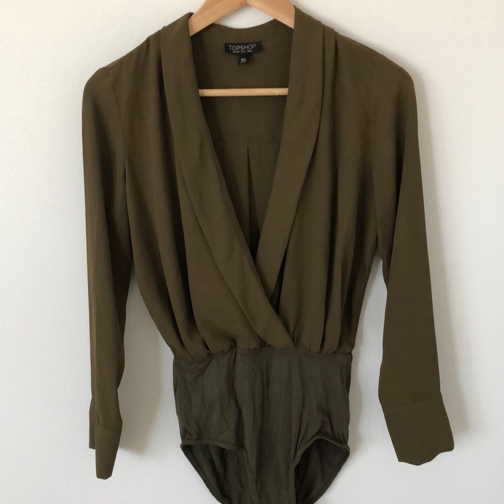 Olive Shawl Collar Bodysuit